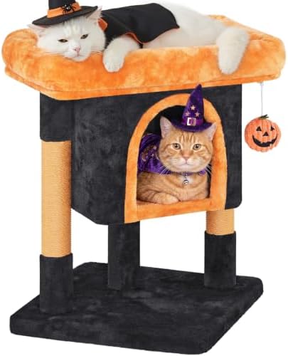 Yaheetech Halloween Cat Tree, Black/Pumpkin Orange Small Cat Tower by Yaheetech