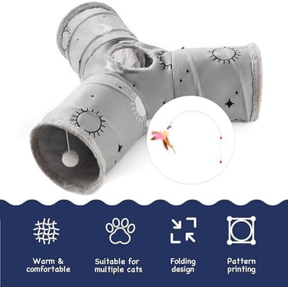 Tempcore Cat Tunnel, 3-Way Collapsible Toy for Indoor Cats, Grey Sun - Image 7