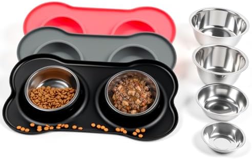 Conlun Dog Bowls with Silicone Mat, No Spill Stainless Set, S, Black by Conlun