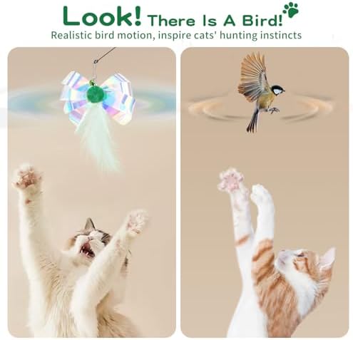 Pawaboo Cat Feather Wand Interactive Toy, 2 Feathers + 1 Wand with Bell - Image 4