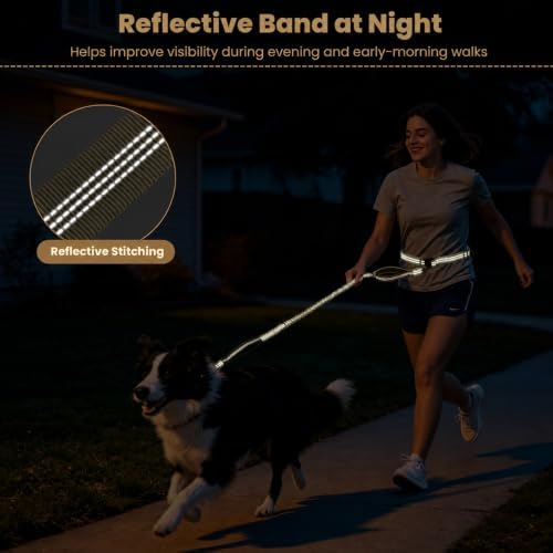 Hands Free Double Dog Leash, 4 Reflective Padded Handles, Adjustable Waist Belt 27-51", Shock-Absorbing Bungee, 360° Swivel Clips, for Small, Medium & Large Dogs, Walking Jogging Running - Image 5