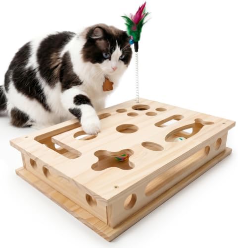 Wooden Cat Scratch Puzzle Enrichment Box,Interactive Cat Slow Feeder Maze Puzzle Toy,Durable Mental Stimulation Enrichment Toy.Relieve Boredom & Reduce Destructive Behaviors by Unknown