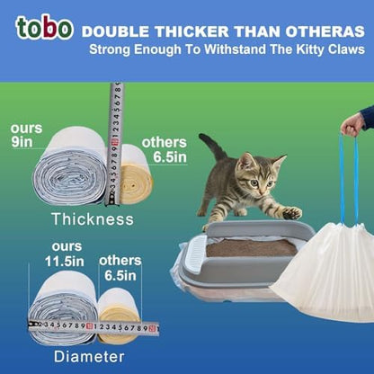 Tobo Cat Litter Box Liners, 30 Count, 2 Mil Extra-Durable Drawstring Bags (37" x 17") with Tie Handles + Reusable Canvas Tote Bag, Leak-Resistant, Easy Clean-Up for Most Standard & Large Litter Pans - Image 5