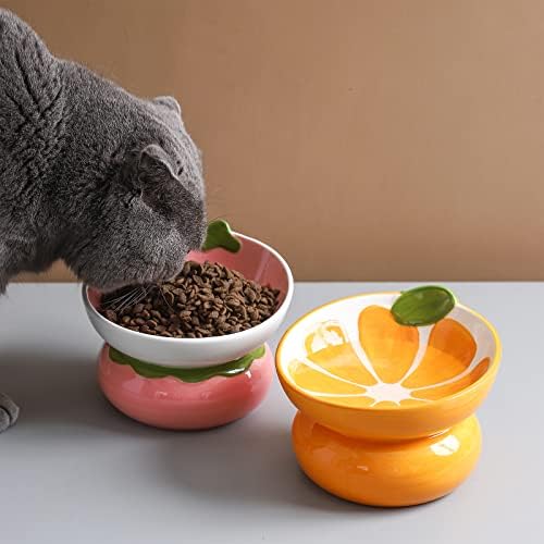 Cute Ceramic Raised Cat Food Bowl, Orange Shaped Cat Dish - Image 5