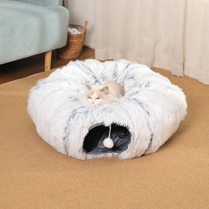 Cat Tunnel with Cat Bed for Indoor Cats, Soft Plush Peekaboo Cat Cave Donut Tunnel, Multifunctional Playground Toys Hideplace for Small Medium Large Kittens, Rabbit, Ferret (L) by COODIA