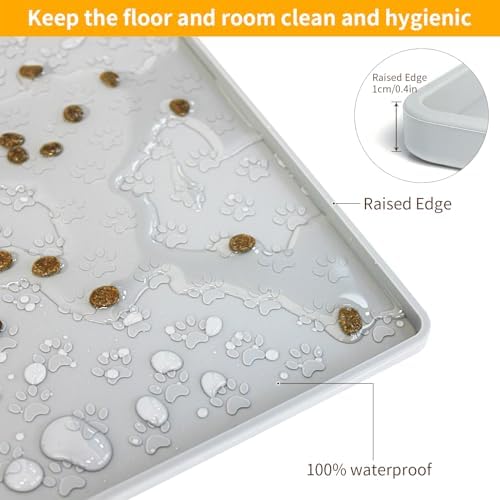 Ptlom Dog Food Mat Anti-Slip Pet Bowl Mats for Food and Water, High-Lips Pet Placemat Prevent Messy Spills to Floor, Waterproof Puppy Feeding Tray for Small, Medium Large Dogs Cats, Silicone - Image 4