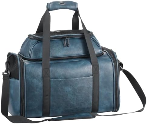 Premium Leather Top Expandable Pet Carrier for Small Dogs & Cats Under 15 lbs, Airline Approved Collapsible Soft-Sided Luxury Travel Bag Blue by Unknown