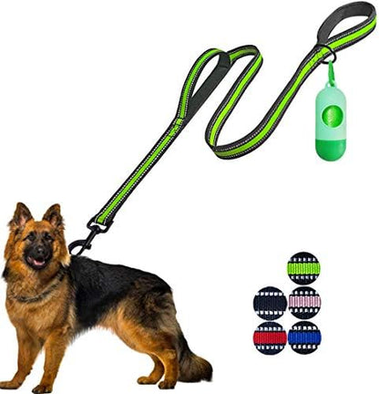JSXD Heavy Duty Double Handle Dog Leash - 5 FT with Comfortable Padded and Reflective Rope, for Small to Large Dogs (Wide-Green) by JSXD