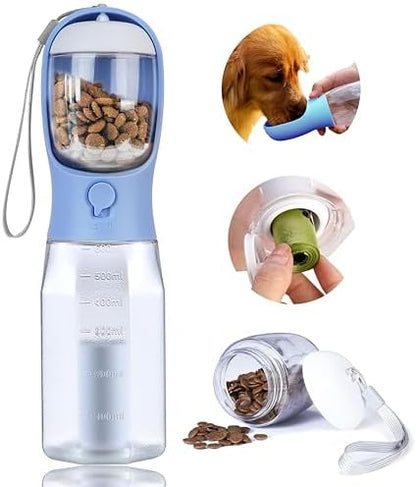Dog Water Bottle with Food Container, Portable Pet Dog Water Dispenser for Outdoor Walking,Hiking,Travel,Puppy Essentials,Puppy Supplies,Replaceable Waste Bags by AVELORA