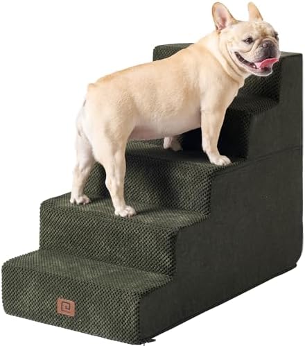 EHEYCIGA Dog Stairs for High Bed 22.5" H, 5-Step Dog Steps, Military Green by EHEYCIGA