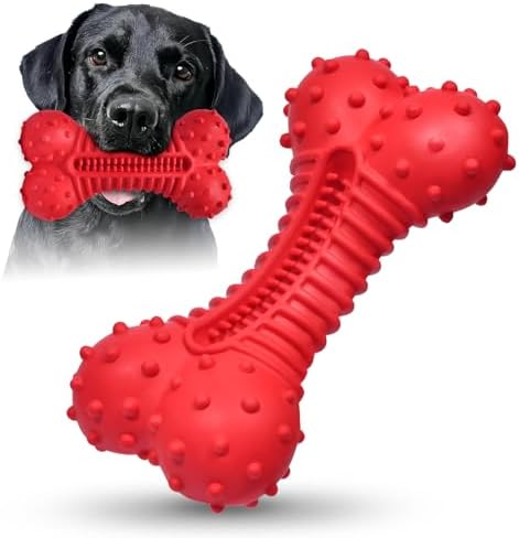 Dog Toys for Aggressive Chewers, Dog Chew Toys for Medium Large Dogs, Durable Natural Rubber Dog Toys with Bacon Flavor, Indestructible Dog Toy, Red by Ouilter
