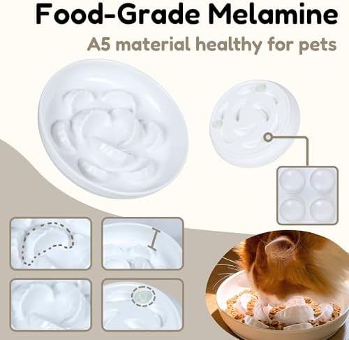Melamine Cat Slow Feeder Bowl for Dry & Wet Food - Unbreakable Cat Food Plates for Slow Eating - Cute Puzzle Feeder - Whisker Friendly & Dishwasher Safe & Non SlipDesign - （White, 6.3" W*1.7H） - Image 5
