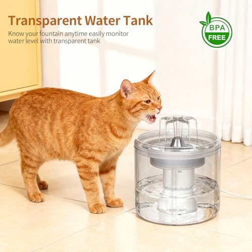 Cat Fountain, 2.6l/87oz Pet Water Fountain Clear Plastic Water Fountains for Cats Indoor with Flower Waterfall Dog Water Fountain Spout with Silent Pump - Image 2