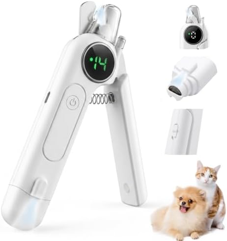 2-in-1 Pet Nail Clipper with LED Light and Digital Display – Upgraded Cat and Dog Nail Grinder with Safety Guard, USB Charging, Splash-Proof, Low-Noise, Pain-Free Nail Trimmer (White) by Unknown