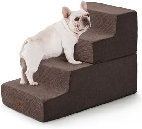ABCPET Dog Stairs for High Bed, Dog Steps for Bed Couch Sofa, 35D Foam Extra Wide Pet Steps for Small Dogs and Cats, Pet Stairs with Non-Slip Bottom Brown, 4 Steps by ABCPET