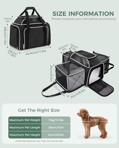Cat Carrier Bag,Airline Approved Pet Carrier Soft Side Pet Travel 5 Sides Open Doors 6 Sides Expandable Foldable Dog Carrier with Fleece Pad(Patent Pending) Black - Image 2