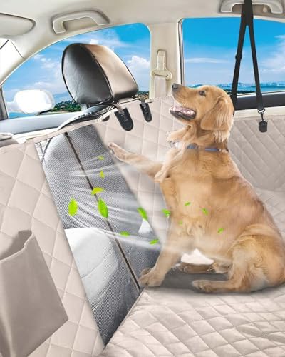 Dog Car Seat Cover, 600D Heavy Dute Car Seat Cover for Dogs Pets, 100% Waterproof Anti-Scratch Nonslip Dog Hammock for Cars, Seat Covers Protector with SeatBelt for Sedan SUV Truck Standard Khaki - Image 7