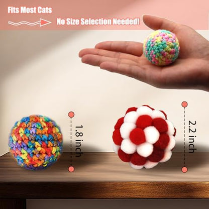 Cat Ball with Bell 3 Jingle Bell Ball & 3 Soft Pom Pom Balls Interactive Kitten Toys for Hunting Kicking, Handmade Small 1.8” & Large 2.1” for Cats Kittens 6 Pack - Image 5