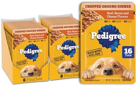 Pedigree Chopped Dinner Wet Dog Food Pouch, Beef & Bacon, 3.5 oz, 16 Count by Pedigree