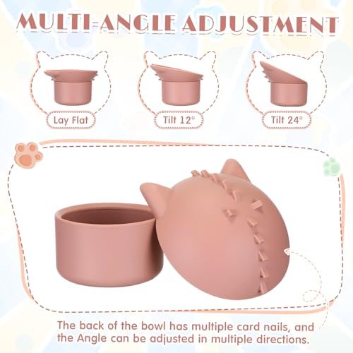 Funnymoom 2 Pack Silicone Cat Slow Feeder, Elevated Slow Feeder Cat Bowl for Dry and Wet Food, Tilted Design with Non Slip Base, Adjustable Angle for Pet(Green and Brown) - Image 4