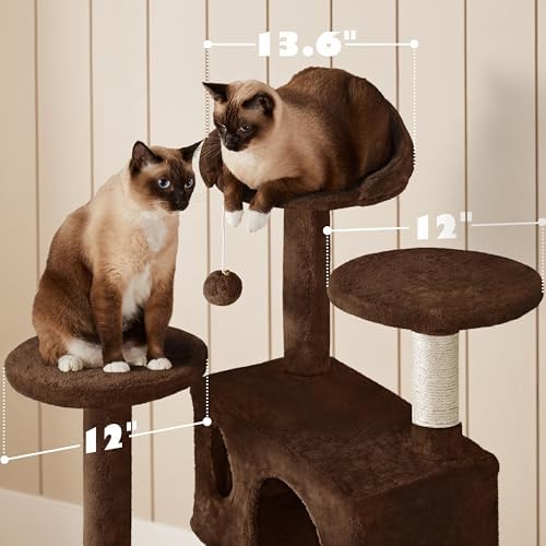 Yaheetech 54in Cat Tree Tower, 2 Caves, Kitten-Ear Perch & Scratching Posts - Image 4