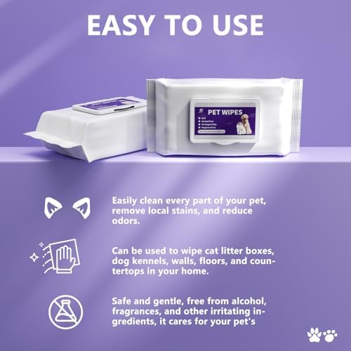 Pet Wipes, Alcohol-Free, Fragrance-Free, Hypoallergenic, for Cleaning and Grooming Dogs and Cats Paws, Face and Hips (80 Wipes) - Image 5