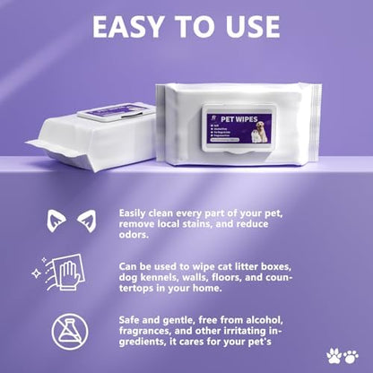 Pet Wipes, Alcohol-Free, Fragrance-Free, Hypoallergenic, for Cleaning and Grooming Dogs and Cats Paws, Face and Hips (80 Wipes) - Image 5