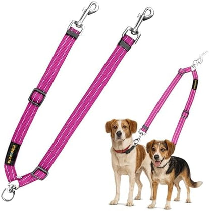 MingXpet Double Dog Leash for Two Dogs, No Pull Dog Leash, 360° Swivel No Tangle for Medium Dogs Walking & Training, Shock Absorbing Reflective Bungee, Rose by MingXpets