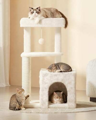 Cat Tree Tower for Indoor Cats, 33 Inches Multi-Level Cat Condo with Scratching Posts, Large Perch, Hanging Toy for Large Adult Cats, Beige - Image 7