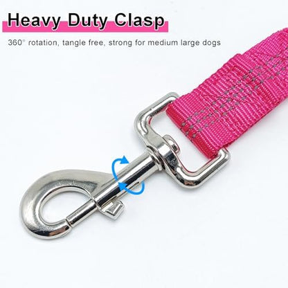 5FT Bungee Dog Leash with 2 Handles, Reflective Strong Nylon Traffic Leash, Shock Absorbing Lead for Large Medium Dogs Walking Training Controlling, Rose red - Image 2