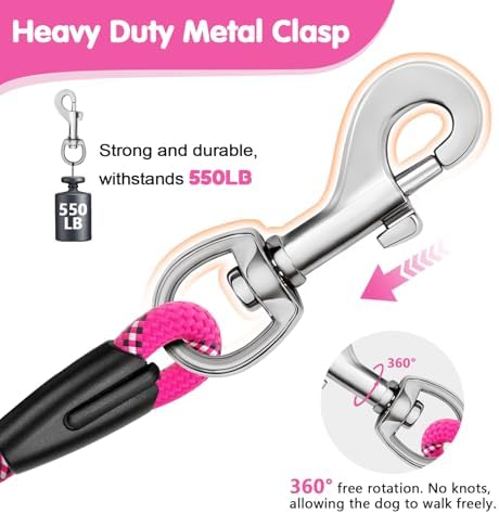 Dog Leash Heavy Duty 4/5/6ft XiaZ 2 Handles Dog Leashes for Medium Large Dogs 1/2 Inch 1000lb Strength Reflective PVC Waterproof-Handles Metal Hook Dual-Handle Rope Leash Nighttime Safety - Image 4