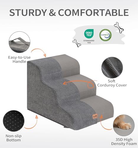 Made4Pets Dog Stairs Ramp for High Beds, 22.8" 5-Step Foam Pet Steps, Grey - Image 5