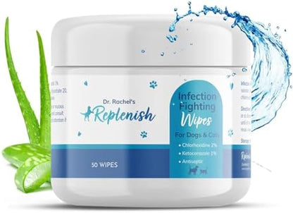 Replenish Medicated Wipes for Dog & Cat with Chlorhexidine & Ketoconazole by %F0%9D%90%91%F0%9D%90%9E%F0%9D%90%A9%F0%9D%90%A5%F0%9D%90%9E%F0%9D%90%A7%F0%9D%90%A2%F0%9D%90%AC%F0%9D%90%A1