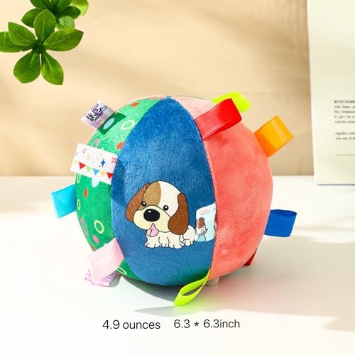 TRAVEYO Plush Dog Toy Ball, Built-in Bell Interactive Fetch Toy, 6.3 Inch Soft Stuffed Cotton Chew Ball, Durable Washable Sensory Play Toy for Small Medium Large Dogs - Image 2