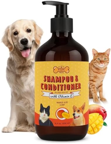 POM Pets 2-in-1 Organic Dog Shampoo & Conditioner – Itchy Skin Relief, Dog Deshedding, Detangles Fur, Cat Shampoo, Paw Cleaner for Dogs, Natural Coat Defense Formula by Unknown