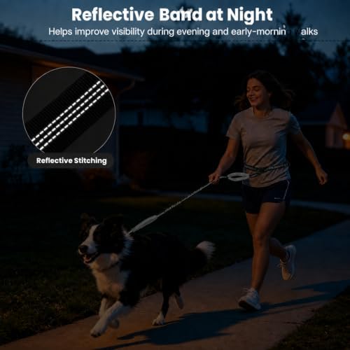 Hands Free Double Dog Leash, 4 Reflective Padded Handles, Adjustable Waist Belt 27-51", Shock-Absorbing Bungee, 360° Swivel Clips, for Small, Medium & Large Dogs, Walking Jogging Running - Image 5