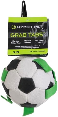 Hyper Pet The Original Grab Tabs Dog Soccer Ball with Straps (5")-Indoor or Outdoor, Interactive Durable Fetch Ball with Tug Toy for All Dog Breeds by HyperPet