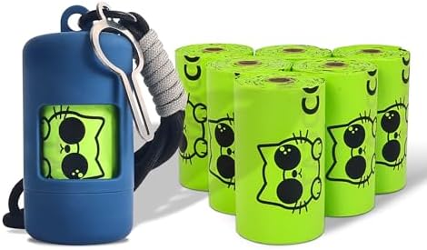Dog Poop Bags with Dispenser & Holder, Guaranteed Leak Proof, Unscented Extra Thick Heavy Duty Tear-resistant 18-Micron Waste Bag Refill Rolls (NavyBlue (105-Bags, 1-Dispenser)) by COOCAT