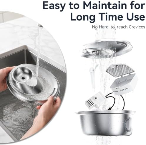 ORSDA Cat Water Fountain Stainless Steel 67oz/2L, Automatic Pet Drinking Fountain with Water Level Window, Dog Water Bowl for Cats and Small Dogs- 8 Filters +4 Pump Sponges (D36) - Image 5