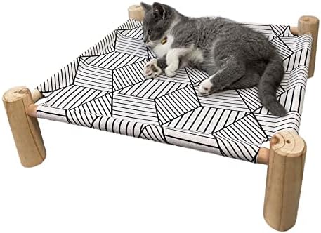 Pozico Cat/Dog Bed Hammock - Wooden Raised Indoor/Outdoor Beds - Breathable Mesh for Small Animals - White Diamond by Pozico