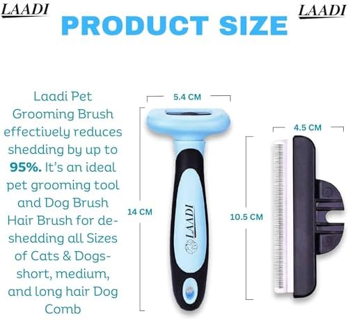 LAADI Deshedding Tool for Dogs and Cats - Reduces Shedding by Up to 95% in Less Than 10 Minutes - Professional Grooming Brush for All Hair Types - Ergonomic Design and Skin Massage Needles - Blue - Image 2