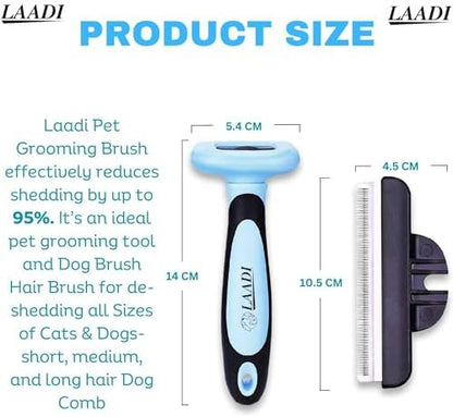 LAADI Deshedding Tool for Dogs and Cats - Reduces Shedding by Up to 95% in Less Than 10 Minutes - Professional Grooming Brush for All Hair Types - Ergonomic Design and Skin Massage Needles - Blue - Image 2
