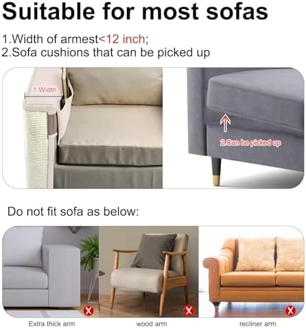 Cat Scratch Sofa Protector,27.6”L*19.6“W Cat Scratch Furniture Protector Pad Couch Arm Sheild with Natural Sisal for Protecting Couch Sofa Chair Furniture（Beige/Right Handed - Image 4