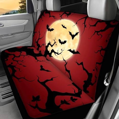 Car Rear Seat Covers Protector,Rear Cars Seat Cushion Dust and Scratch Proof Universal Fits Car,Truck,SUV,Vans Halloween Bat Branches-Red - Image 2