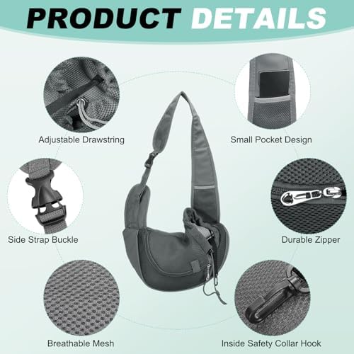 Dog Sling Carrier for Small Pet Up to 13.2 lbs Hand-Free Drawstring Pet Sling Carrier with Safety Hook & Adjustable Strap, (Black, 1 Pcs) Intended for Hiking and Camping - Image 3
