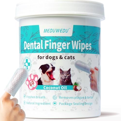 MEDUWEDU Dental Care Finger Wipes 60 Counts,Teeth Cleaning Finger Wipes for Dogs & Cats,Reduces Plaque & Supports Oral Freshness, Coconut Scent by MEDUWEDU
