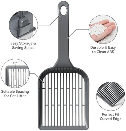 Booche Large Cat Litter Scoop, fits All Boxes, Fast sifting for Kitten Poop, Reduces Hand Fatigue, Saves Litter, speeds scooping. Includes Holder. - Image 2