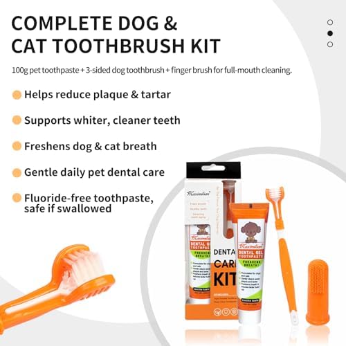 Dog & Cat Toothpaste Kit with Toothbrush & Finger Brush, Vanilla, 100g - Image 2