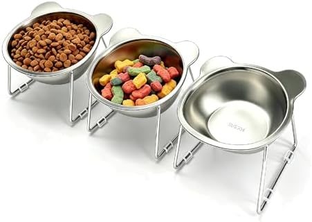3 Pack 15° Tilted Cat & Dog Bowls, Small Elevated Anti-Vomiting Pet Dishes by Unknown