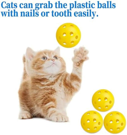 12Pcs Cat Ball Toy, Low Noise No Bells Holey Plastic Cat Balls, Funny Interactive Cats Toys for Indoor Cats, Firm Toy Balls for Kitten Puppy Ferret Bird (1.65", Yellow) - Image 5